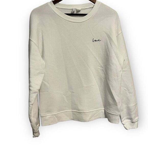 Women's H&M Divided White Crewneck Sweatshirt with Love Embroidered - Picture 1 of 8